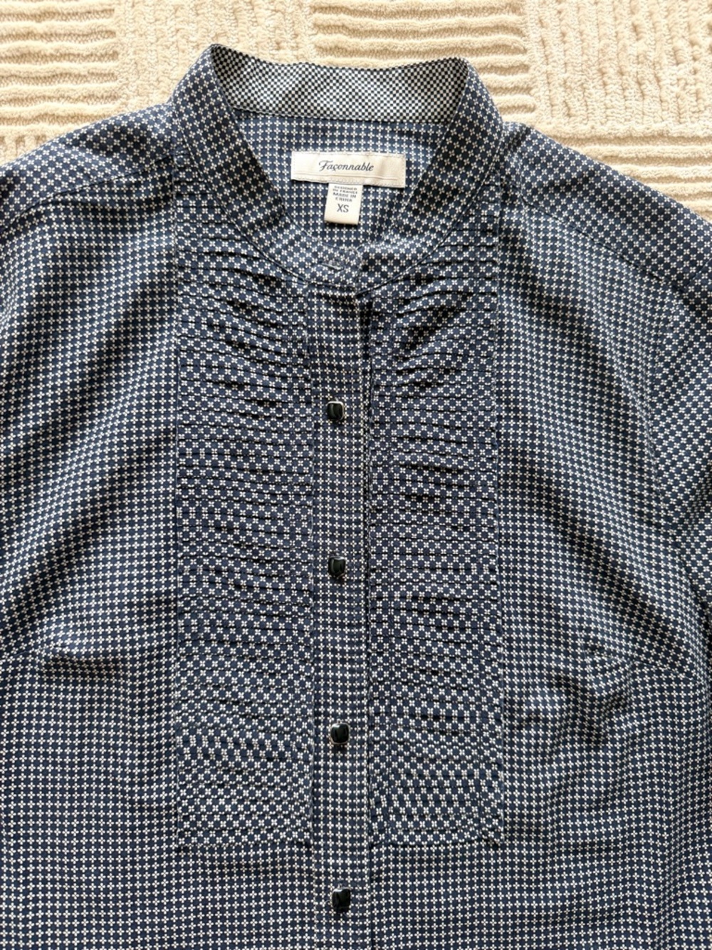 Faconnable Navy and White Patterned Button-Down Shirt